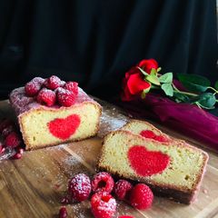 A picture of Hidden heart raspberry cake.