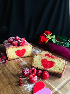 A picture of Hidden heart raspberry cake.