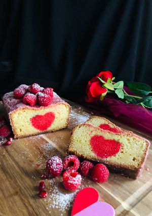A picture of Hidden heart raspberry cake.