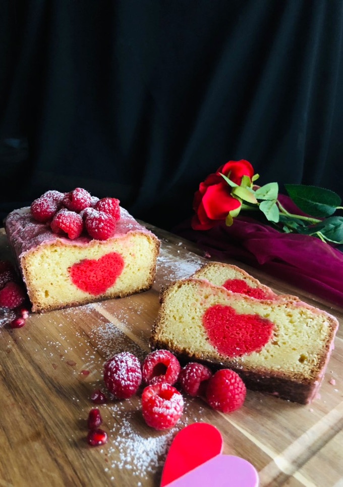 A picture of Hidden heart raspberry cake.