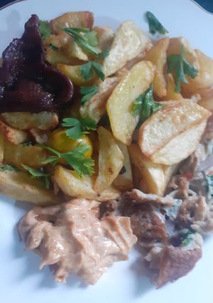 A picture of Irish and egg with parsley.