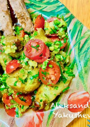 A picture of Potato salad with lemon zest and herbs.