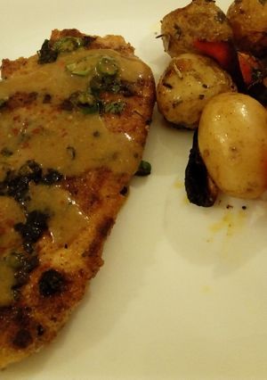 A picture of Chicken steak with Pepper Sauce#charityrecipe.