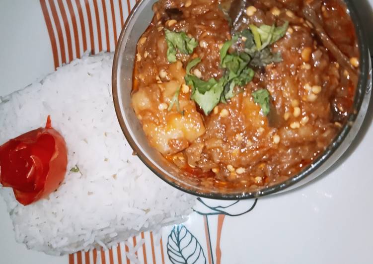 Recipe of Ultimate Allu bengan with boiled rice