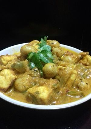 A picture of Paneer and makhane ki sabzi.
