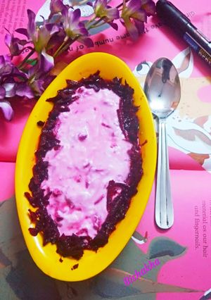 A picture of Makhana Beetroot DahiBhalle.