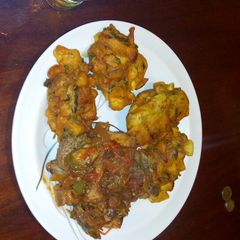 A picture of Bhajia and pork stew.