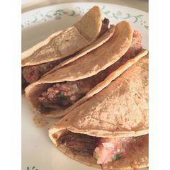A picture of Barbacoa Tacos w/ Cilantro Lime Salsa.