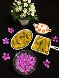 Jal Bhara Jhinge / Steamed Matar Dal Fritters in Ridge Gourd