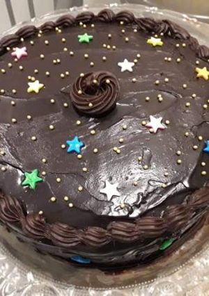 A picture of Eggless Double Layered Chocolate Truffle Cake.