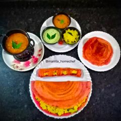 A picture of Beetroot Dosa Platter.