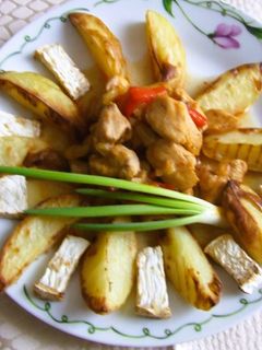 Csirkekockák paprikával, airfry burgonyával és zellerrel recept fotója
