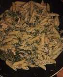 Penne with salmon spinach and courgette