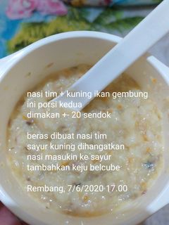 Foto resep Nasi tim + sayur kuning ikan gembung 8+