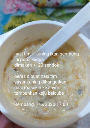 Foto resep Nasi tim + sayur kuning ikan gembung 8+