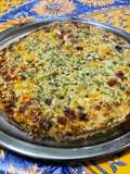 Gâteau salé aux courgettes, poivrons jaunes, chorizo et mozzarella
