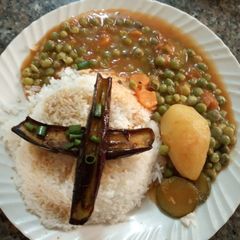 A picture of Minji stew with egg plant salad.