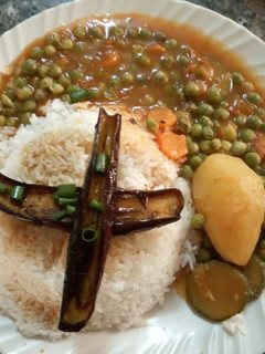 A picture of Minji stew with egg plant salad.