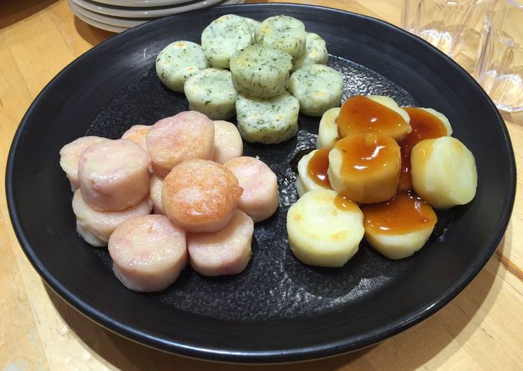 Recipe of Super Quick Homemade Three colors Imo-mochi (Potato rice cake)