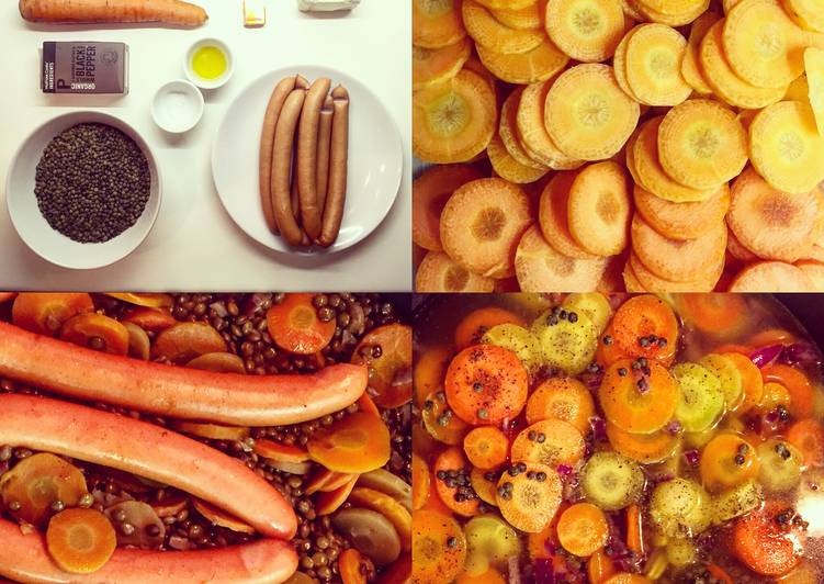 Recipe of Super Quick Homemade Sausages, Carrots &amp; Lentils One-Pot