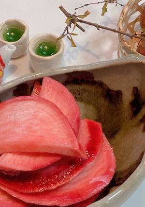 A picture of Japanese Red Radish Pickles.