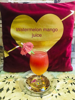 A picture of Watermelon 🍉 mango juice.