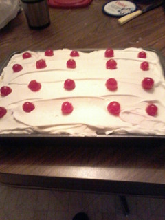 A picture of Cherry Jello Poke Cake.