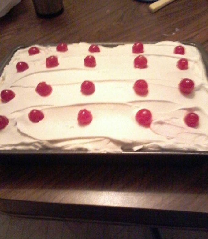 A picture of Cherry Jello Poke Cake.