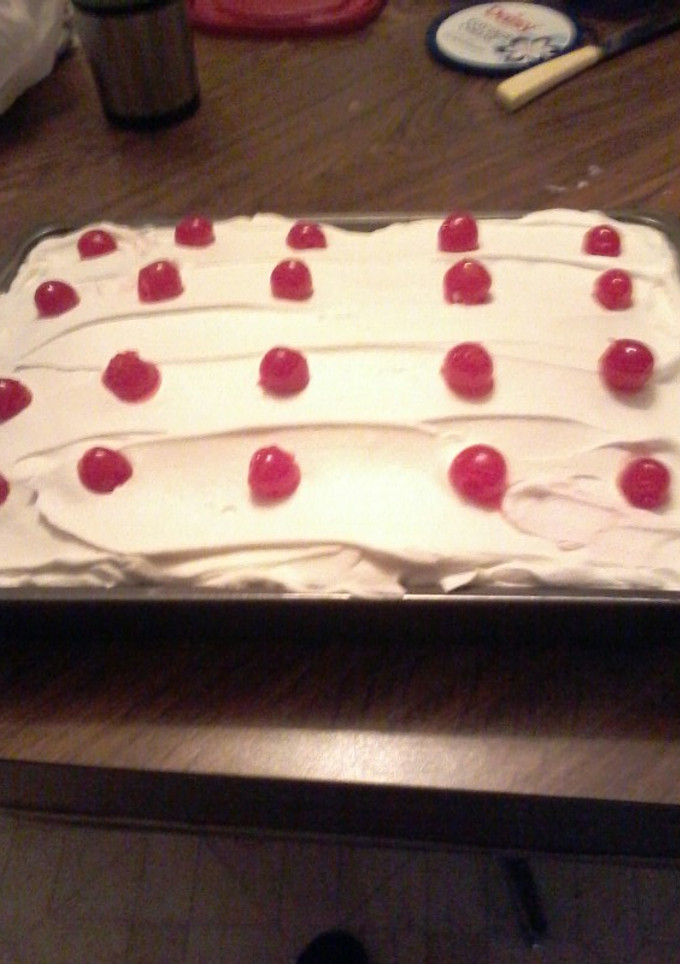 A picture of Cherry Jello Poke Cake.