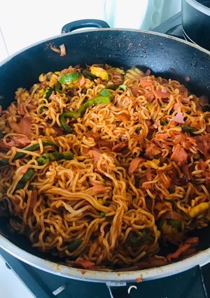 A picture of Not so boring Indomie bachelor go-to meals.