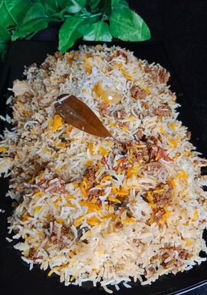 A picture of Qeema biryani.