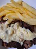 Rib Eye Steak with Cheesy Mushroom Sauce