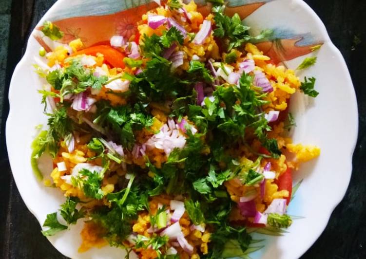 Steps to Make Homemade Leftover Poha tomato Chat