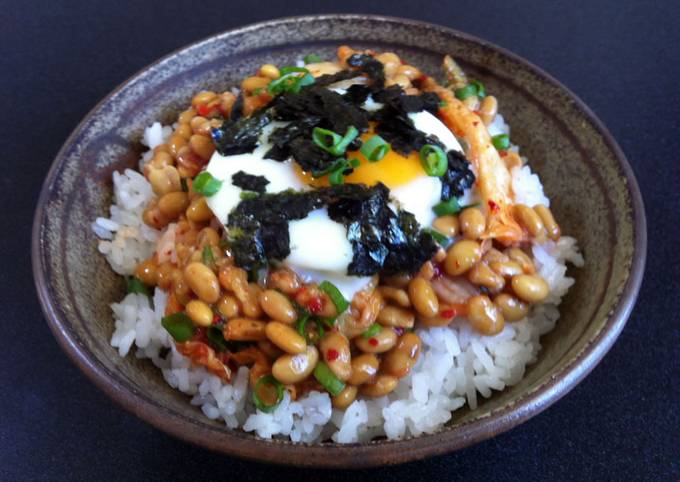 Nattō Kimchi And Egg Rice Bowl Recipe By Hiroko Liston Cookpad