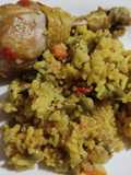 Arroz con pollo y macedonia de verduras