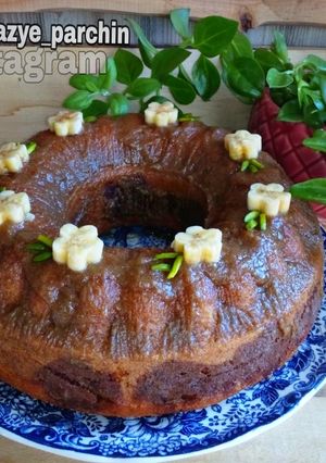 عکسی از دستور کیک موز دورنگ با سس موز و فر دستساز 🌸