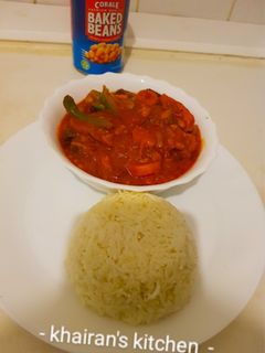 Chakalaka sauce and white rice ainihin hoton girkin
