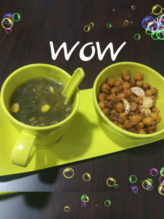 A picture of Lemon Coriander corn soup & garlic chana.