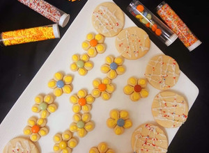 A picture of Eggless sugar cookies with eggless Royal icing.