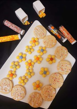 A picture of Eggless sugar cookies with eggless Royal icing.