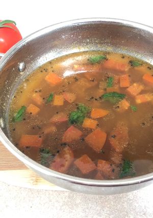 A picture of Rasam without garlic.