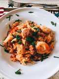Jambalaya με γαρίδες και andouille sausage