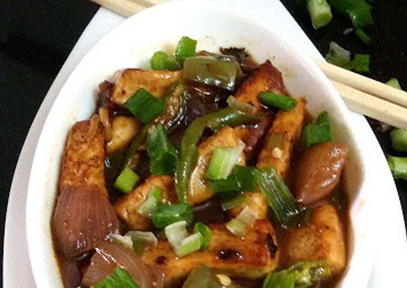 Chilli Paneer (Paneer or Cottage Cheese in a hot spicy Chinese gravy)