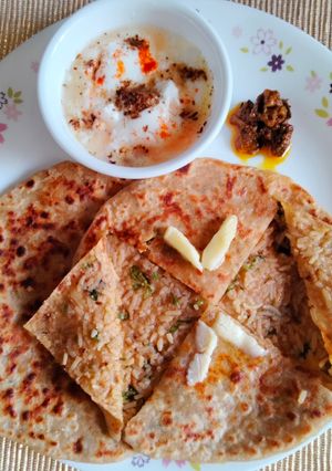 A picture of Stuffed paratha with leftover rice.