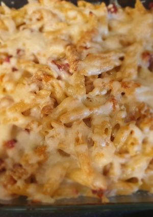A picture of Cheats Cheesy Pasta Bake.