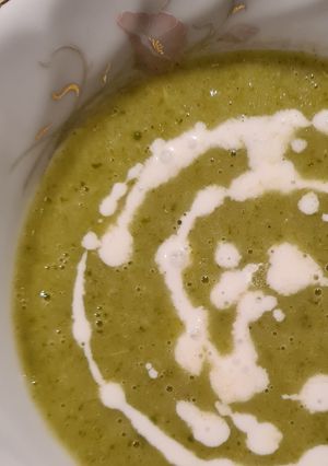 A picture of Parsnip and Kale Soup with Yogurt Sauce.