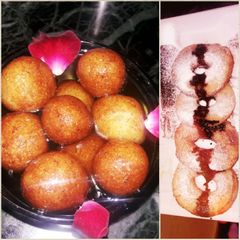 A picture of Suji ke gulab jamuns & donouts.