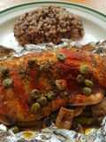 Filete de pescado empapelado con espárragos y champiñones