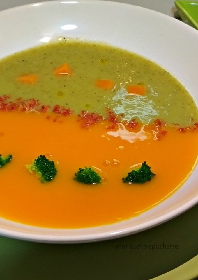 Una foto de Crema de calabaza y brécol