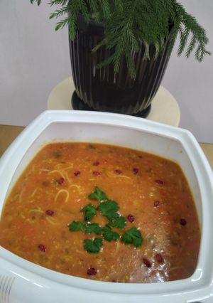 عکسی از دستور سوپ جو پرک با رشته ورمیشل😋🥘